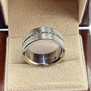 Mens Titanium 9 Channel Set White Diamonds Silver Inlaid Wedding Ring s 9